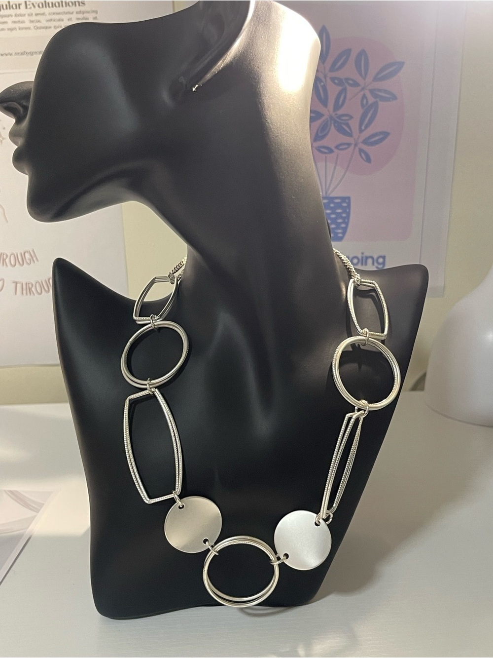 Silver Geometric Link Necklace -  Statement Women’s Necklace